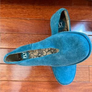 Fly London Blue Suede Slip-On Loafers
